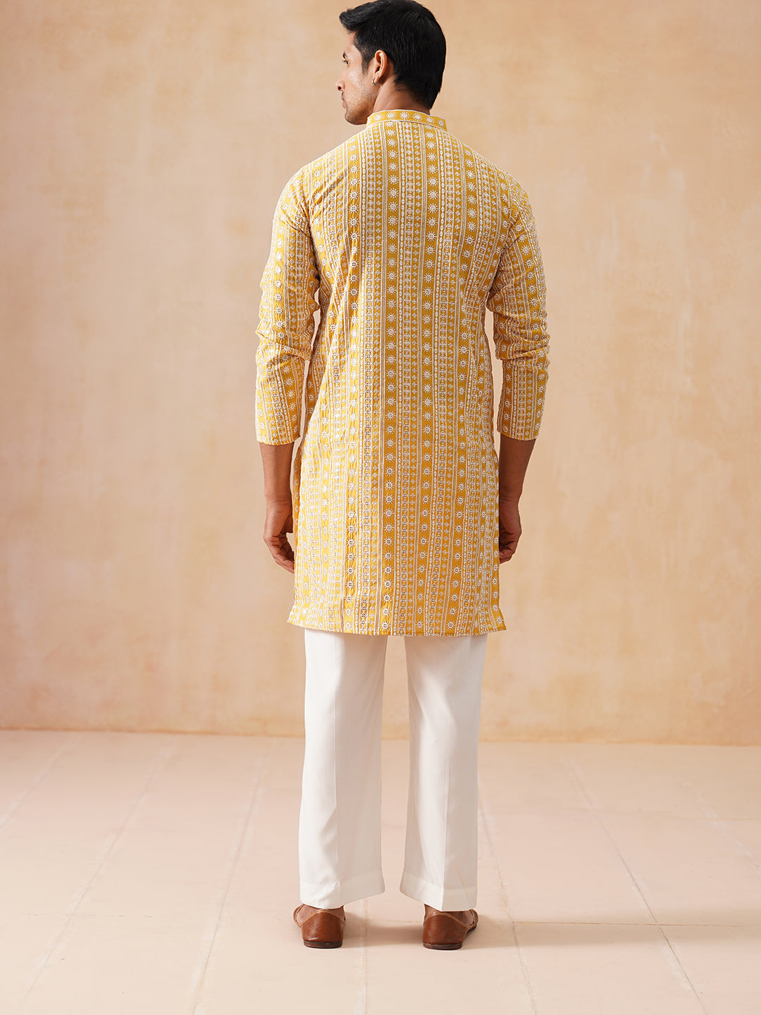 Sunshine Mustard Kurta Set With White Thread Embroidery
