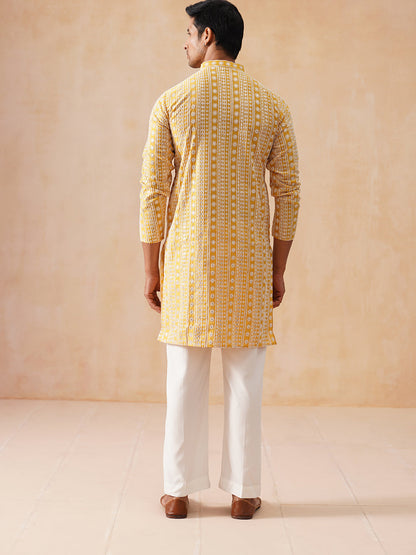 Sunshine Mustard Kurta Set With White Thread Embroidery