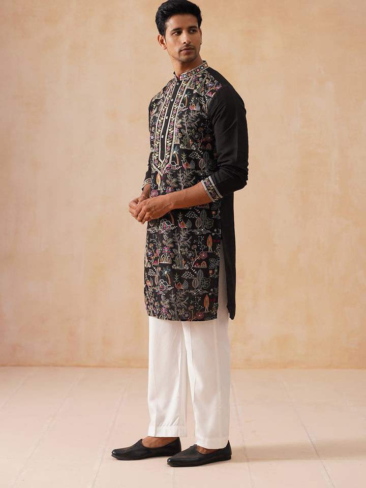 Silk Blend Kurta Set With Embroidery