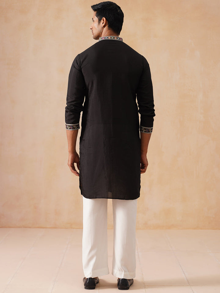 Silk Blend Kurta Set With Embroidery