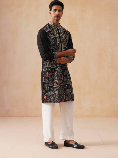 Silk Blend Kurta Set With Embroidery