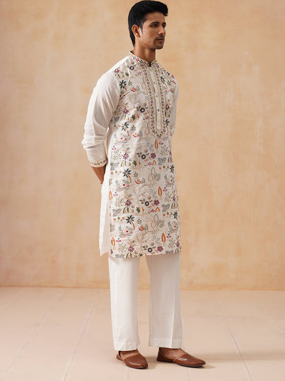 Silk Blend Kurta Set With Embroidery