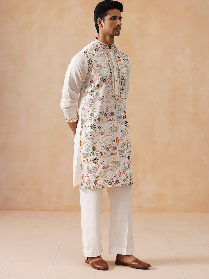 Silk Blend Kurta Set With Embroidery