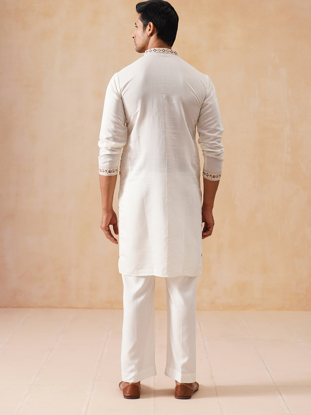 Silk Blend Kurta Set With Embroidery