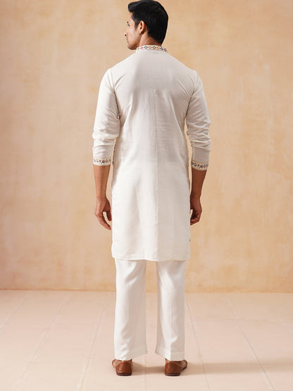 Silk Blend Kurta Set With Embroidery