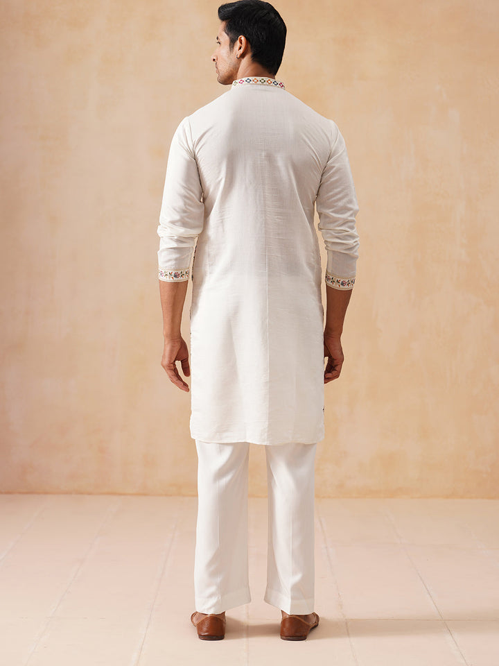 Silk Blend Kurta Set With Embroidery
