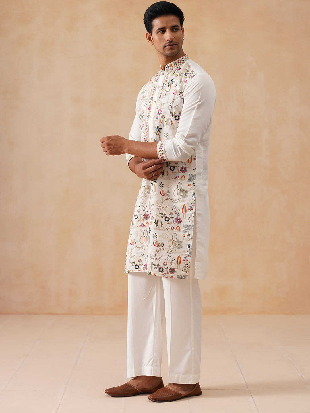 Silk Blend Kurta Set With Embroidery