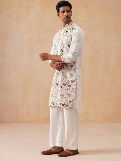 Silk Blend Kurta Set With Embroidery