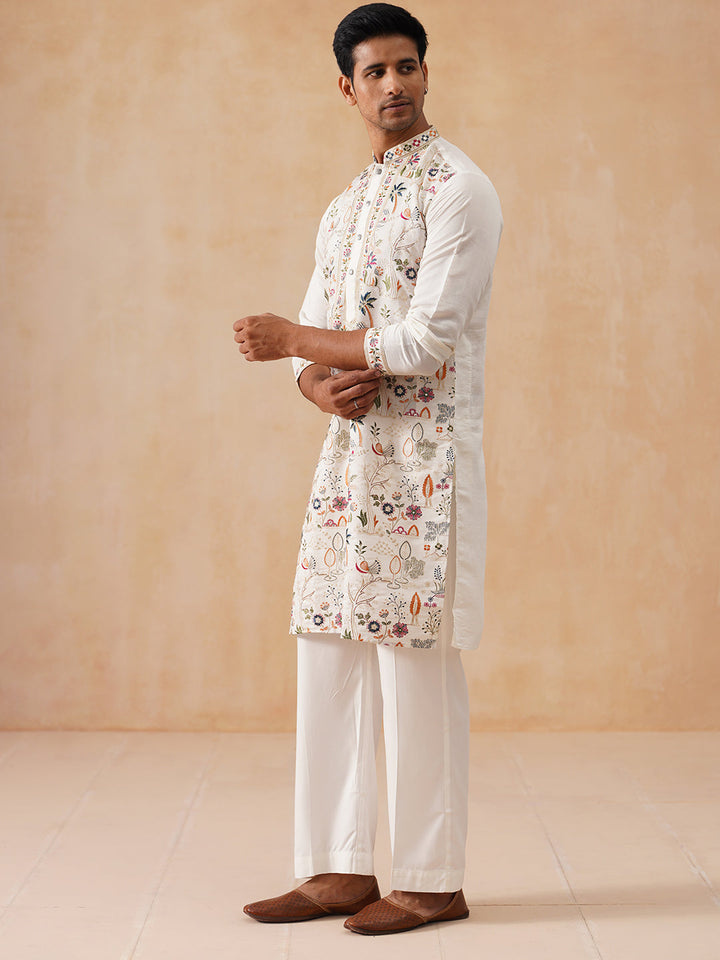 Silk Blend Kurta Set With Embroidery