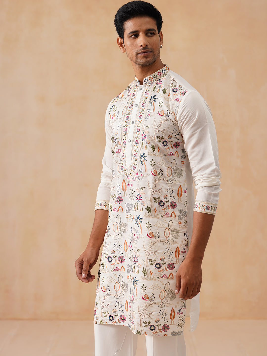 Silk Blend Kurta Set With Embroidery