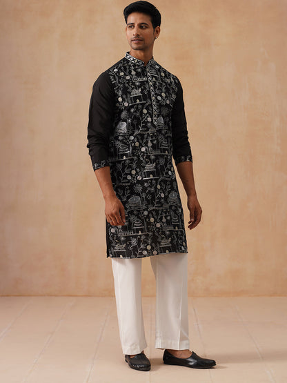 Silk Blend Embroidered Kurta Pyjama Set