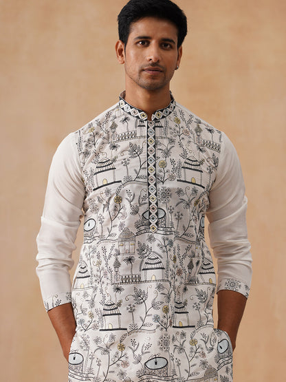 Silk Blend Embroidered Kurta Pyjama Set