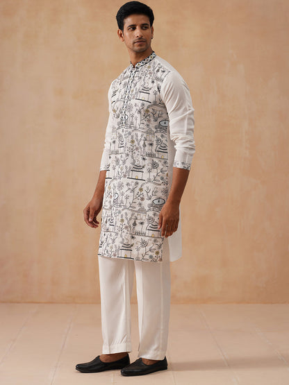 Silk Blend Embroidered Kurta Pyjama Set