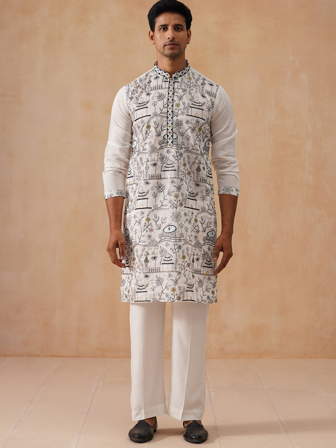 Silk Blend Embroidered Kurta Pyjama Set