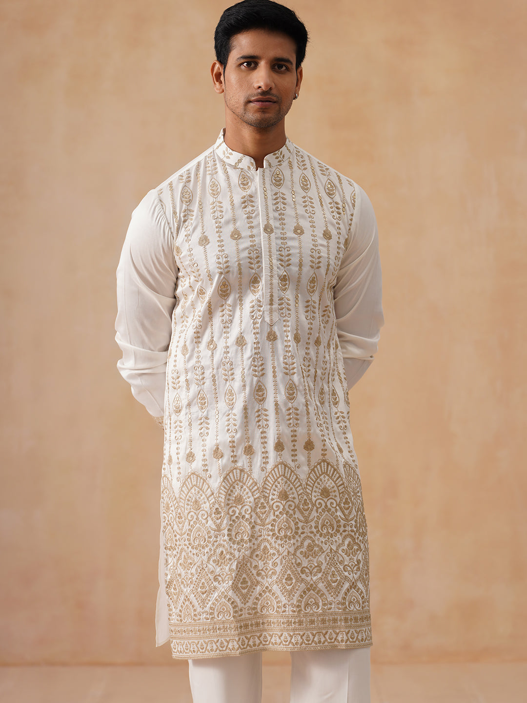 Embroidered Silk Blend Kurta Pyjama Set