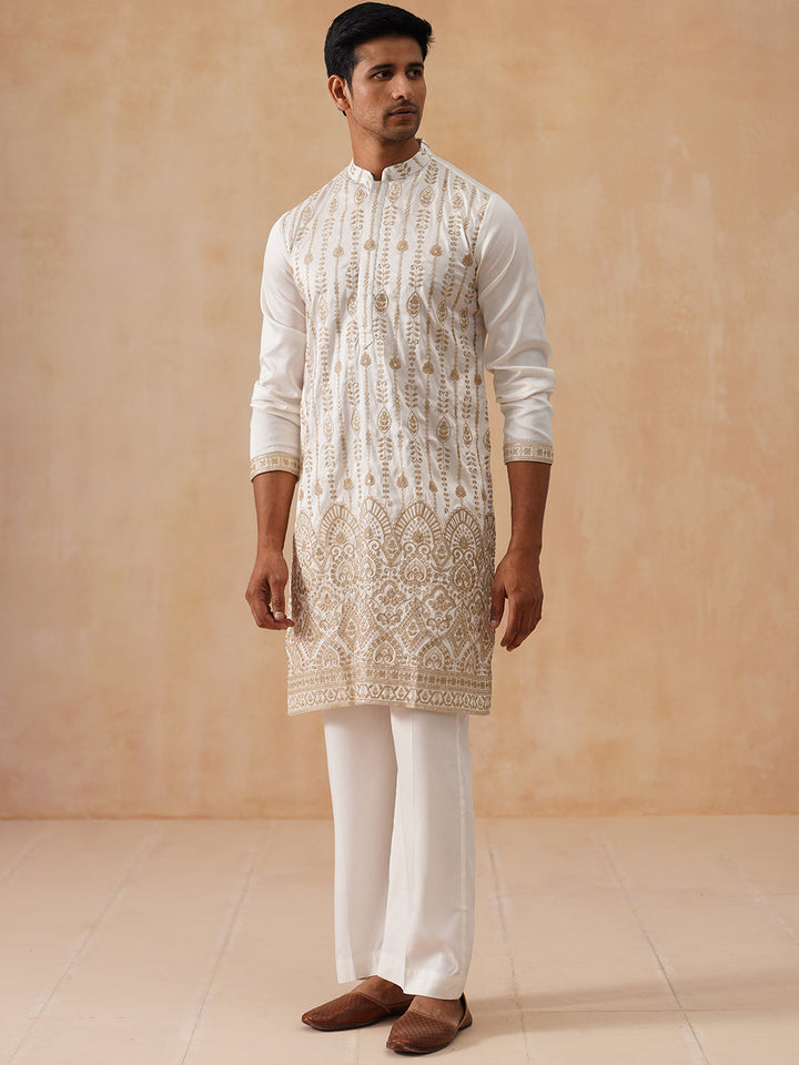 Embroidered Silk Blend Kurta Pyjama Set