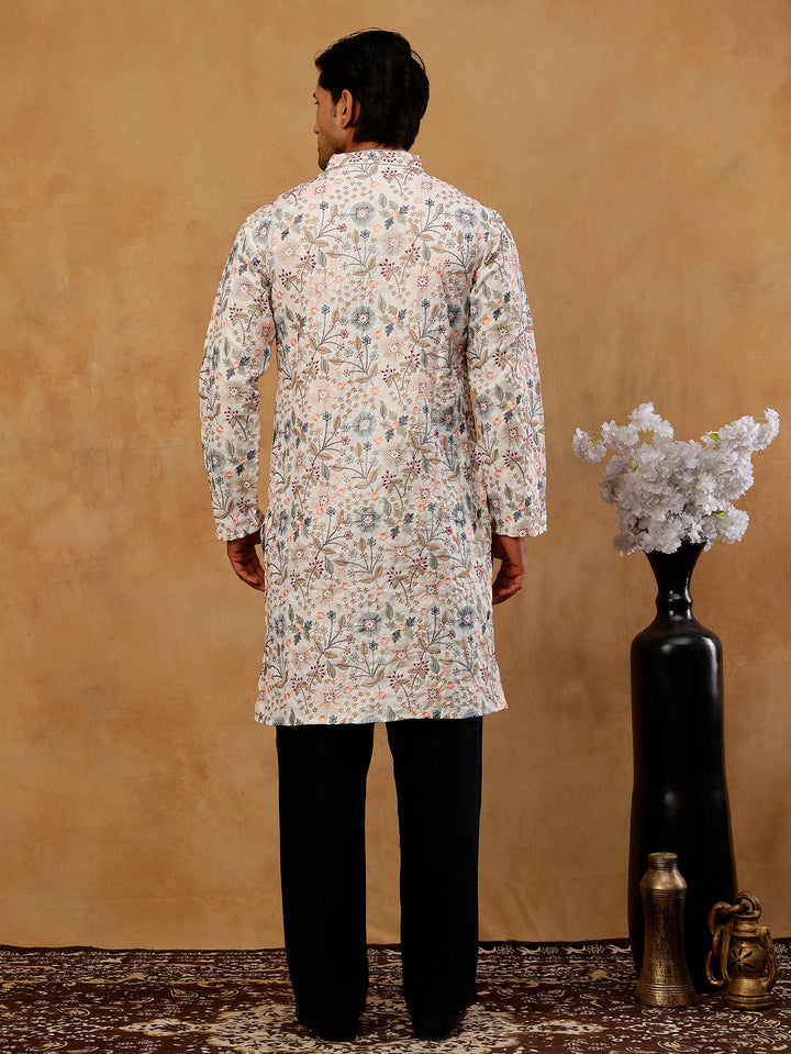 Silk Blend Floral Embroidered Kurta With Korean Pants