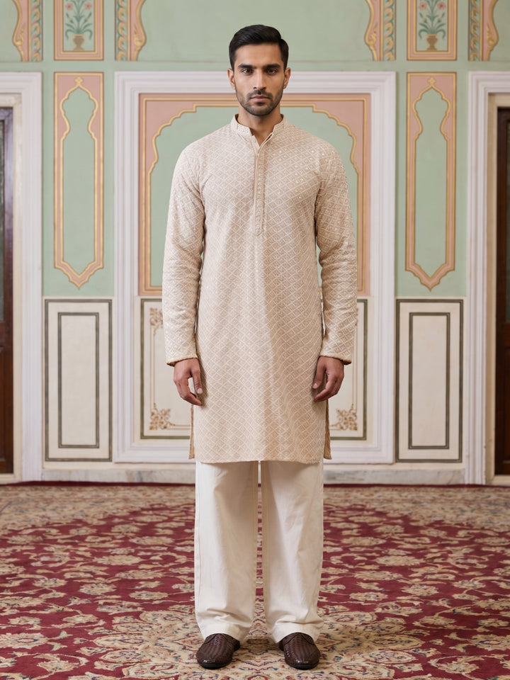 Sequin Embroidered Cotton Kurta With Pyjamas