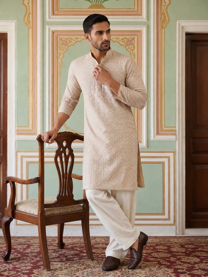 Sequin Embroidered Cotton Kurta With Pyjamas