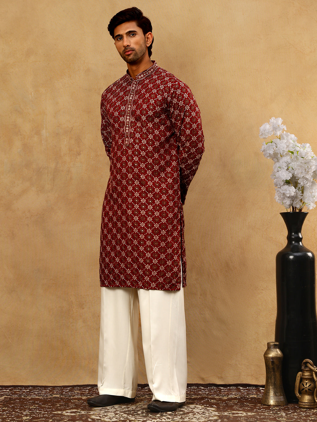 Viscose Rayon Embroidered Sequin Kurta Pyjama