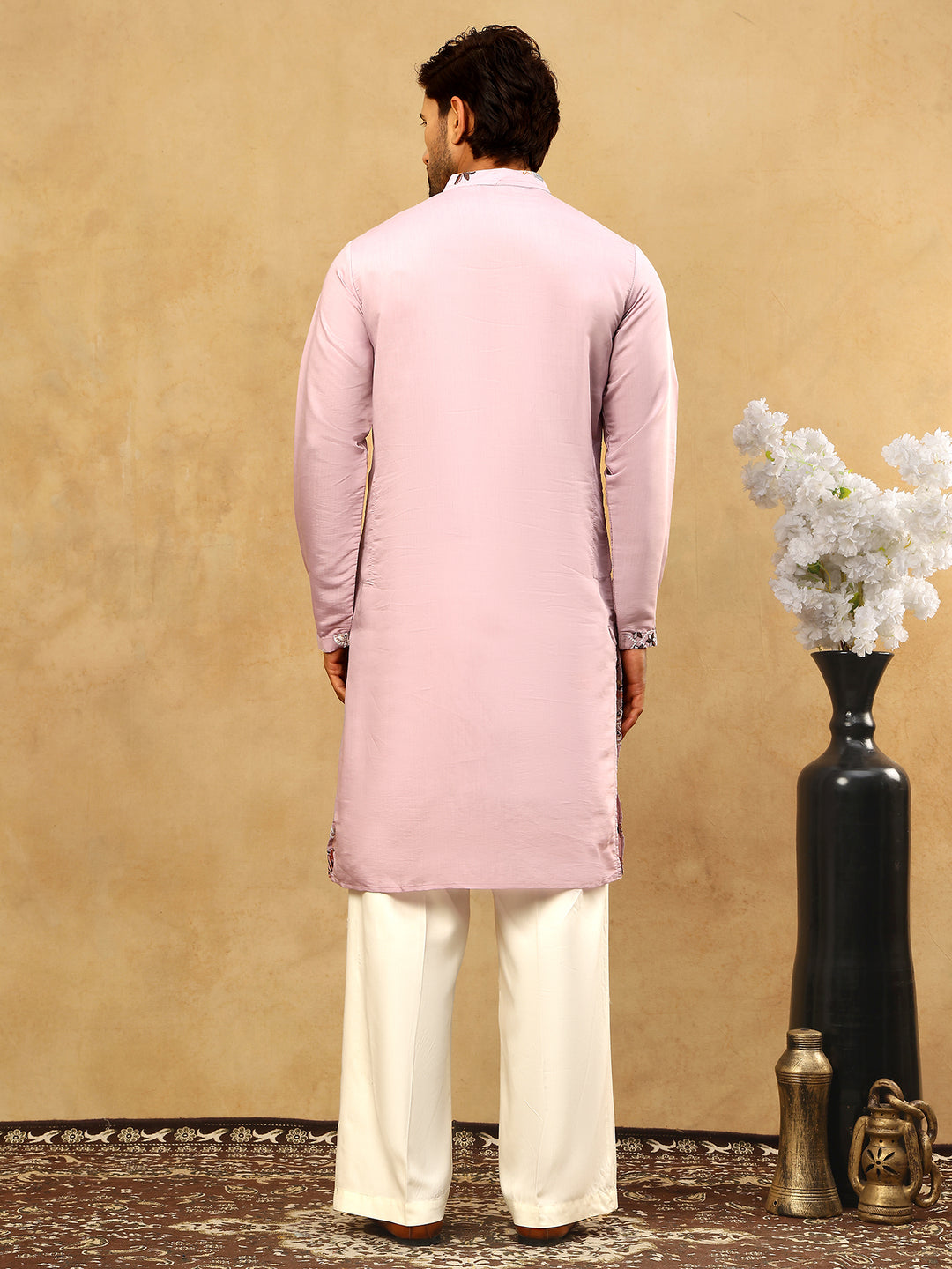 Silk Blend Floral Embroidered Kurta Pyjama Set