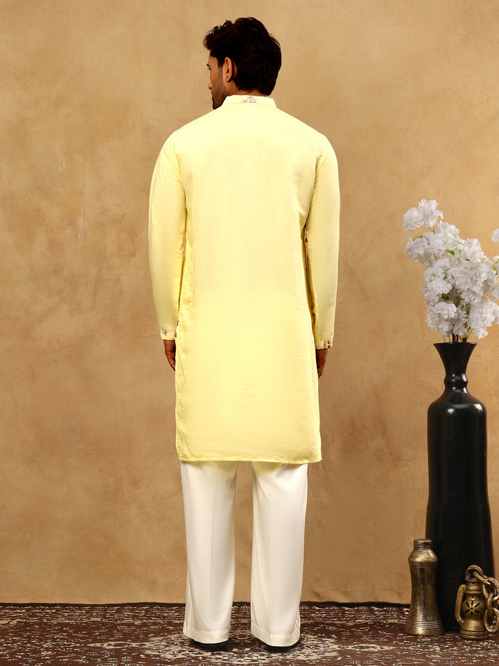 Silk Blend Floral Embroidered Kurta Pyjama Set
