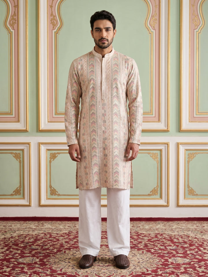 Embroidered And Sequins Kurta Pyjama Set For Men