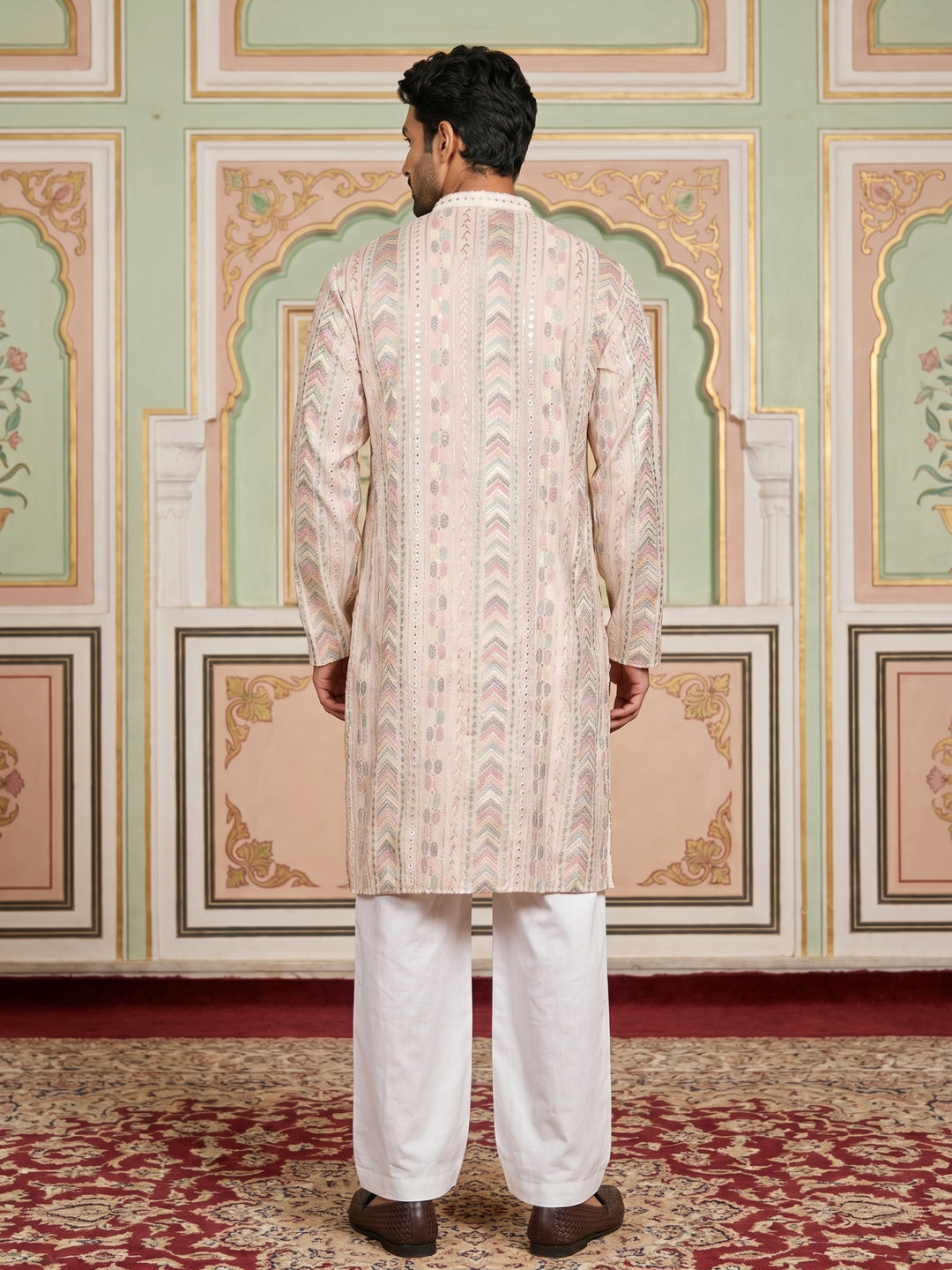 Embroidered And Sequins Kurta Pyjama Set For Men