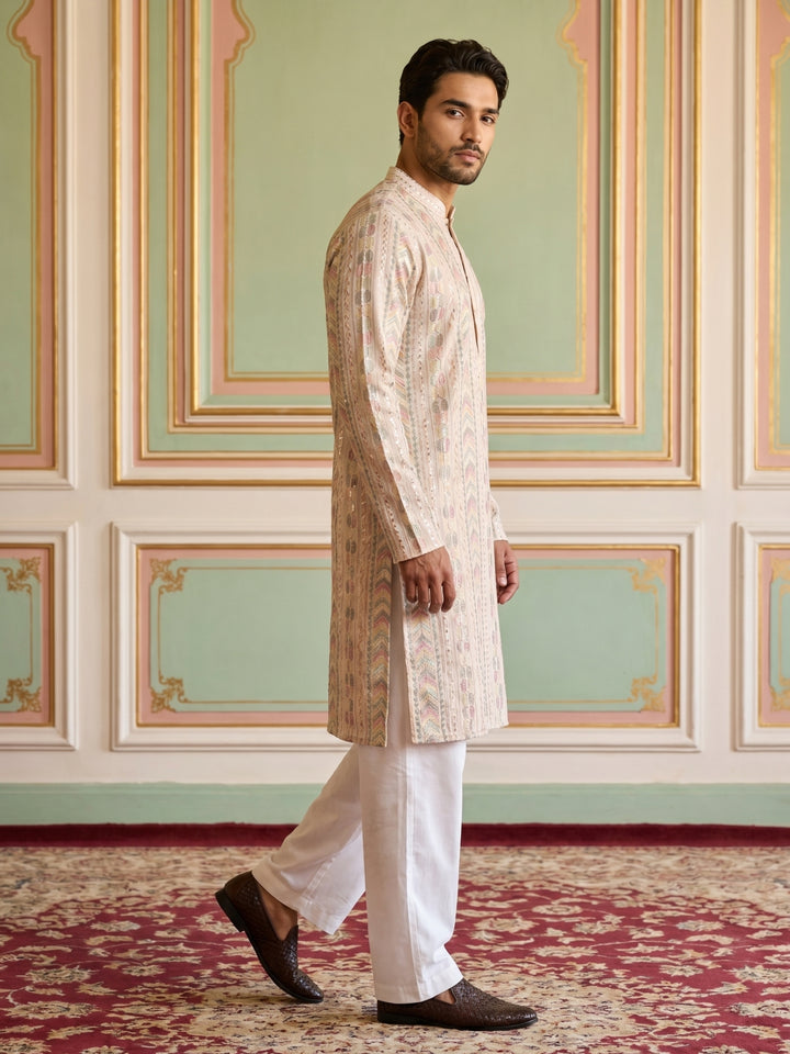 Embroidered And Sequins Kurta Pyjama Set For Men
