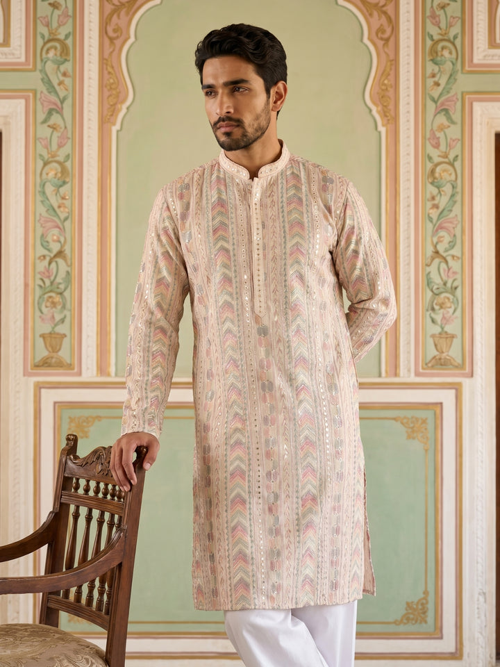 Embroidered And Sequins Kurta Pyjama Set For Men