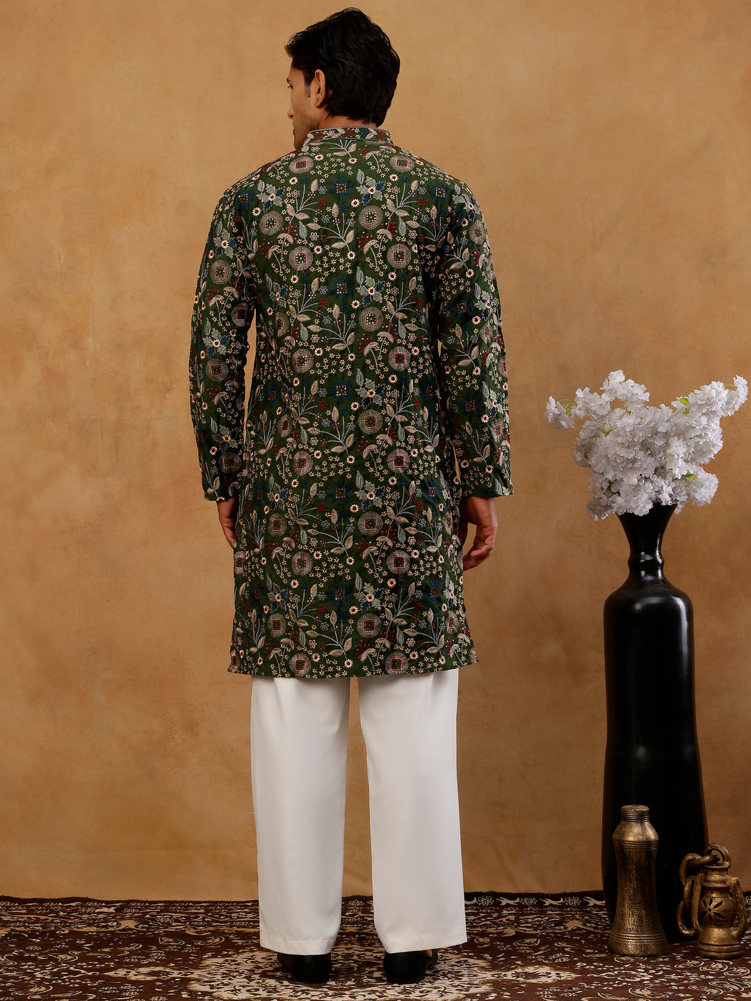 Silk Blend Floral Embroidered Kurta With Korean Pants
