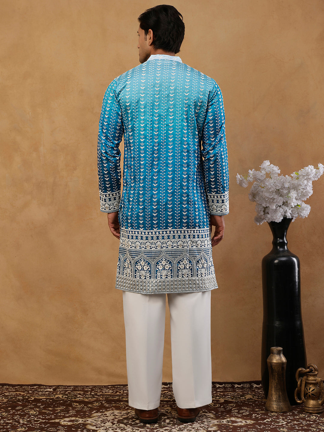 Designer Embroidery Silk Blend Kurta With Korean Pants