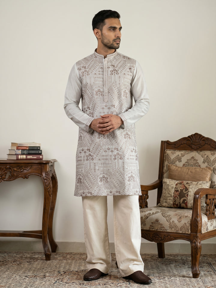 Traditional Embroidered Kurta With Korean Pants