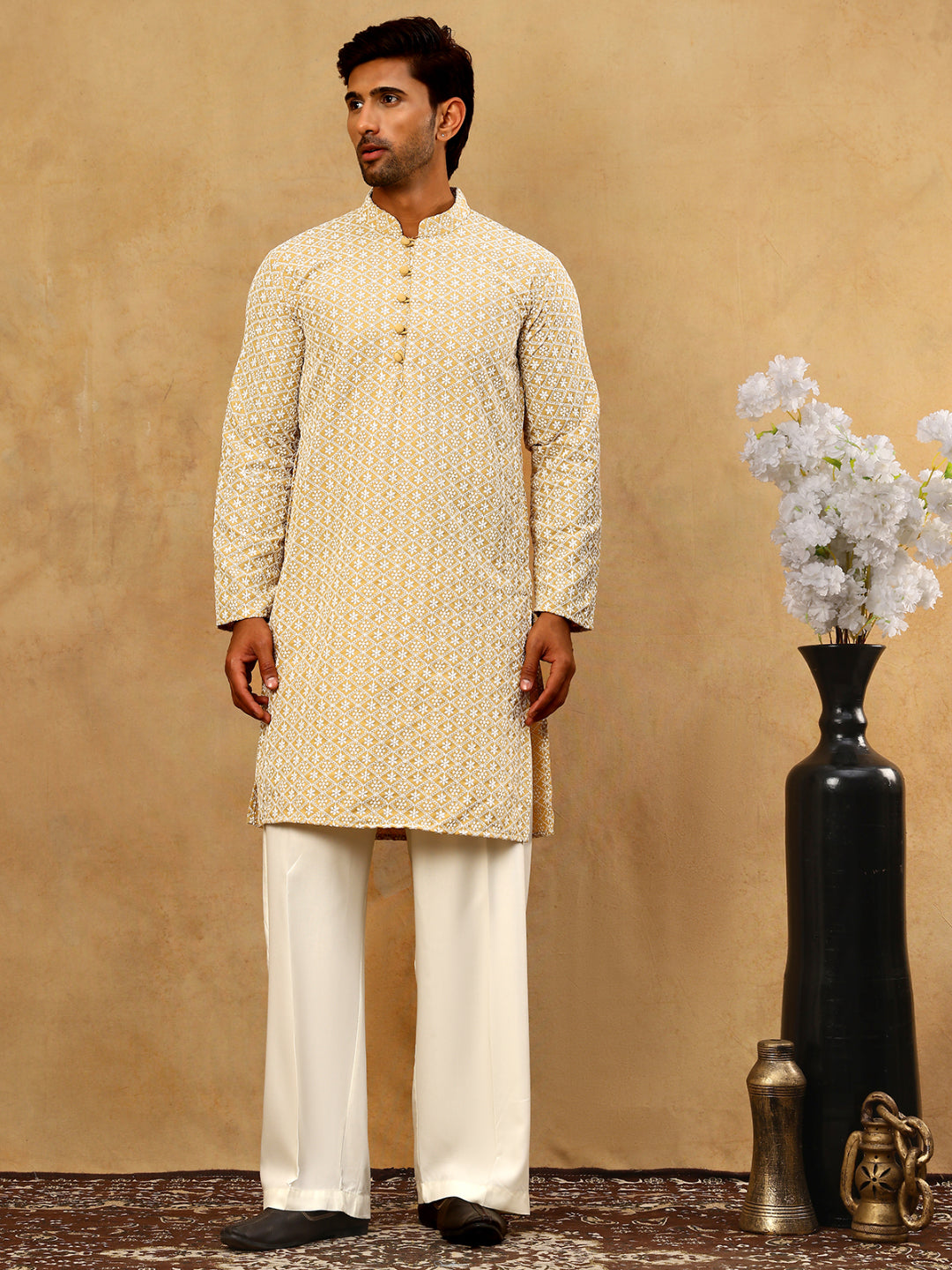 Men’S Chikankari Cotton Kurta Pyjama Set