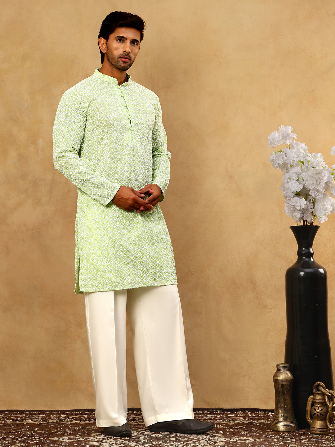 Men’S Chikankari Cotton Kurta Pyjama Set