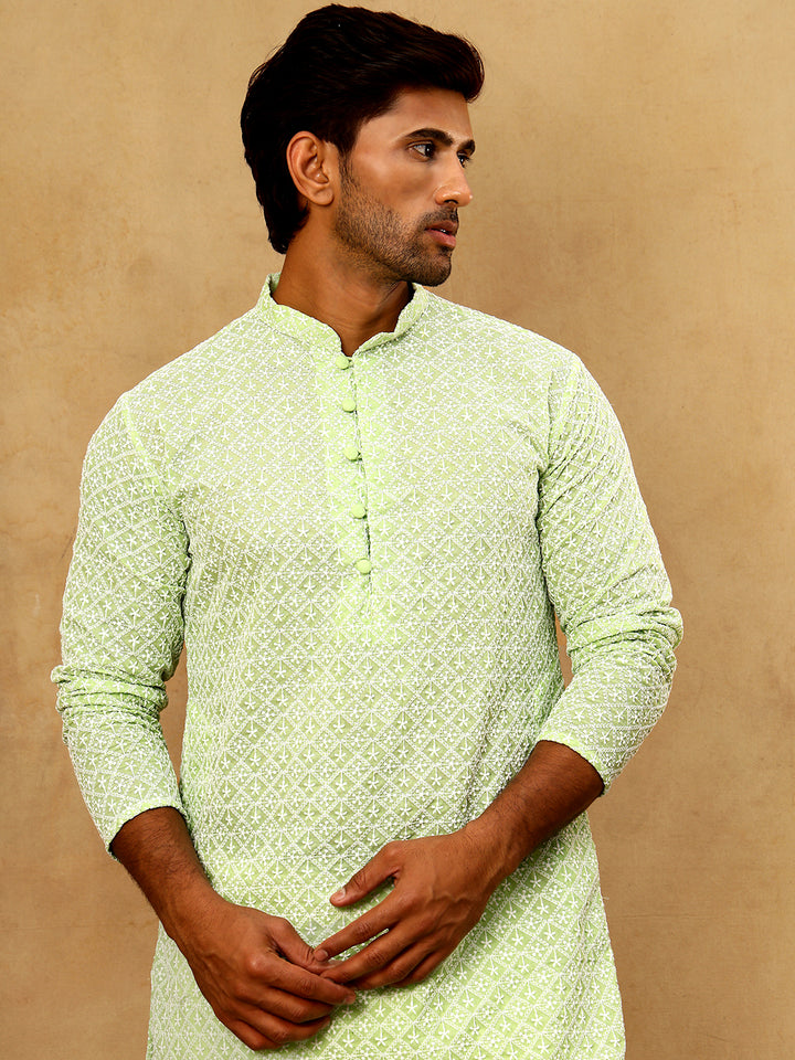 Men’S Chikankari Cotton Kurta Pyjama Set