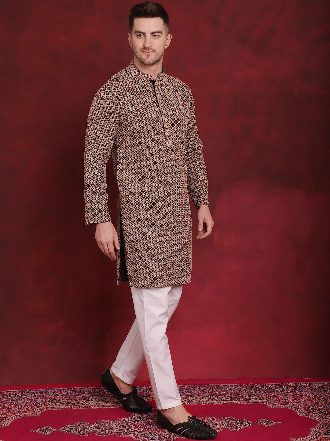 Sequin Embroidered Pure Cotton Kurta With Pyjamas