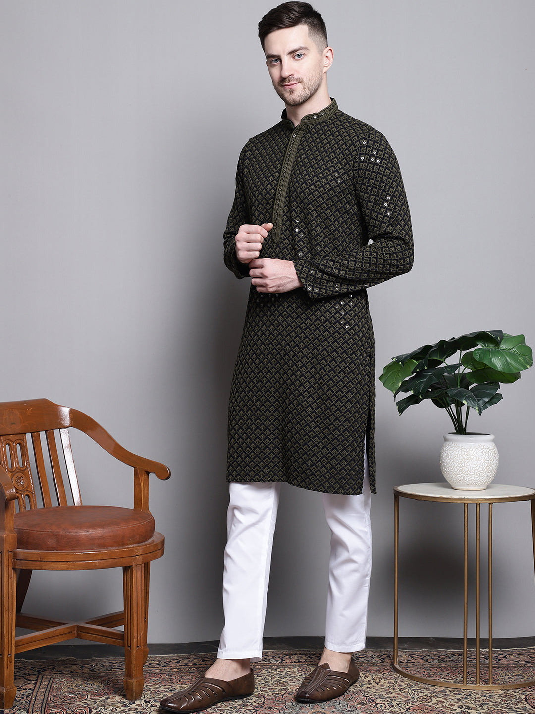 Sequin Embroidered Pure Cotton Kurta With Pyjamas