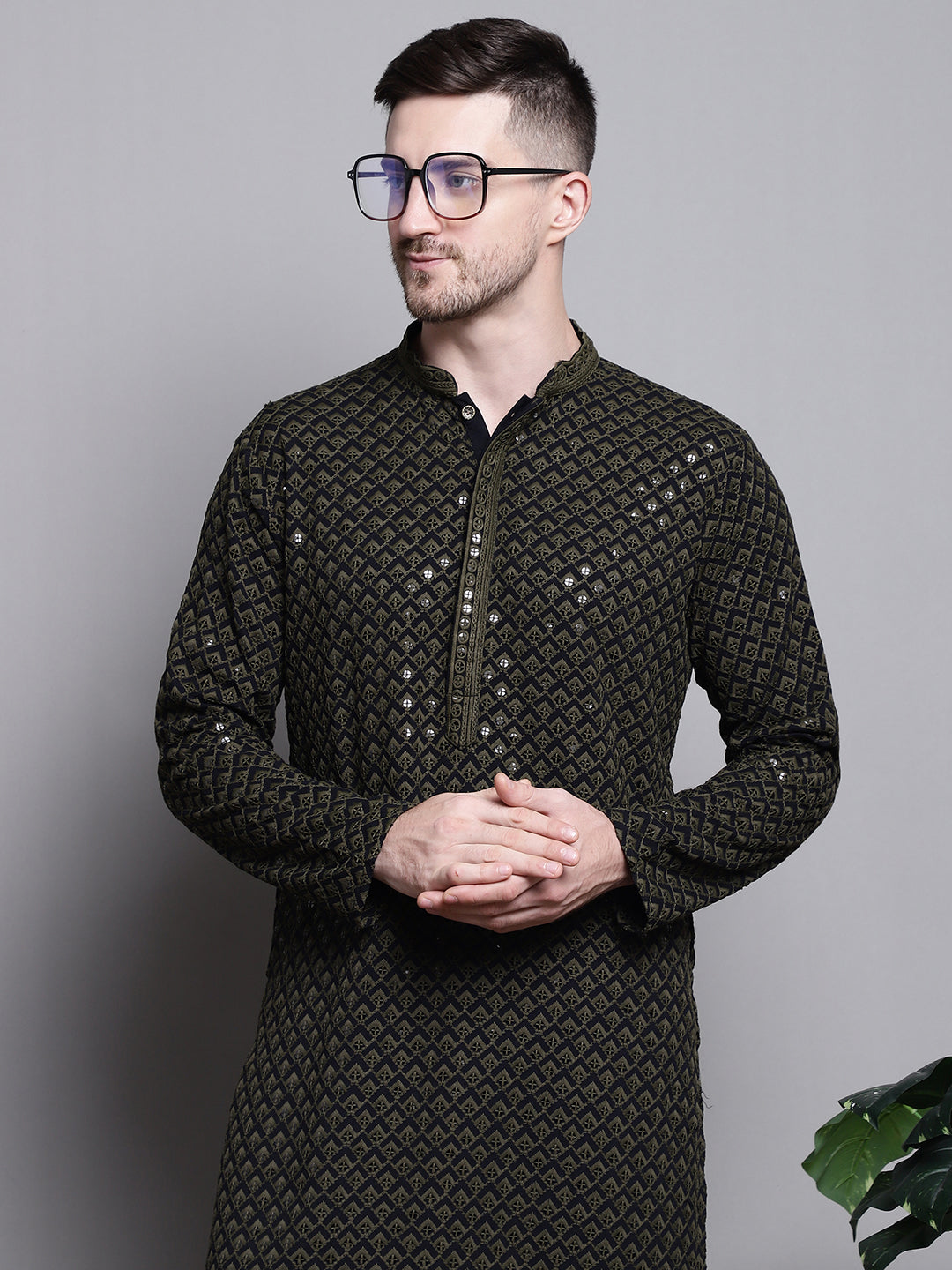 Sequin Embroidered Pure Cotton Kurta With Pyjamas