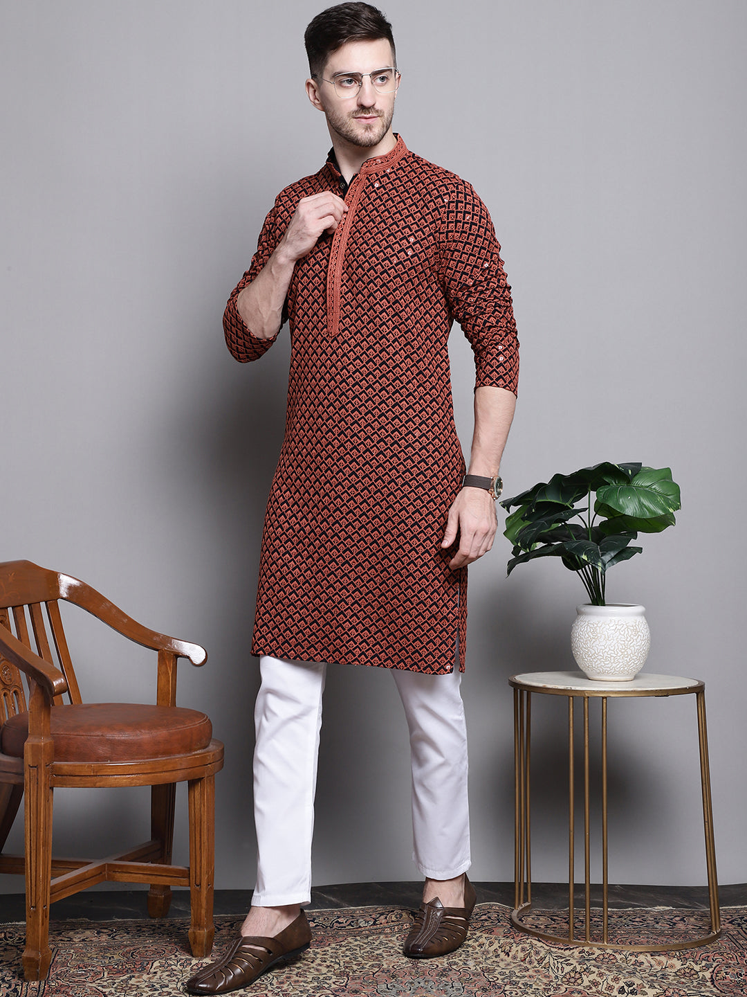 Sequin Embroidered Pure Cotton Kurta With Pyjamas
