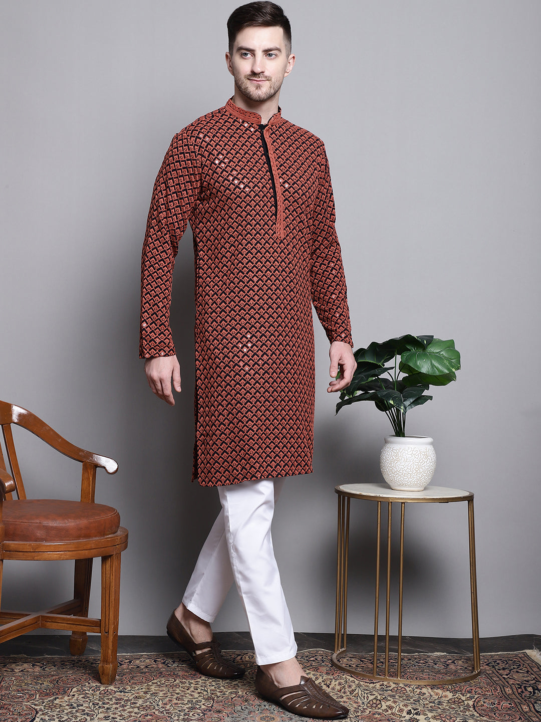 Sequin Embroidered Pure Cotton Kurta With Pyjamas