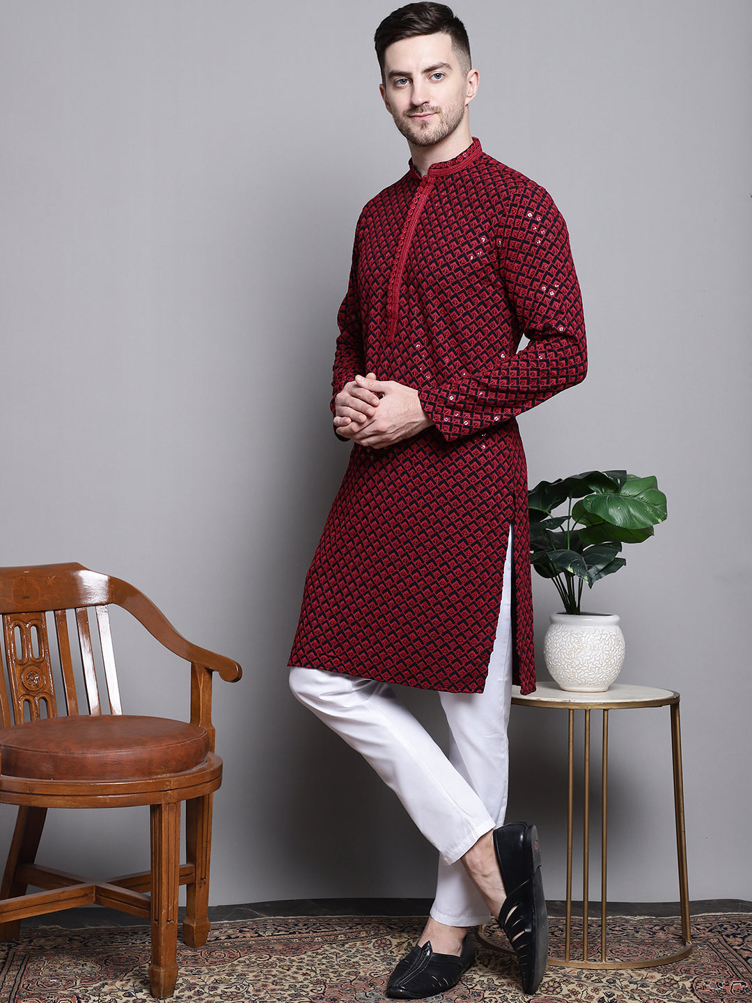 Sequin Embroidered Pure Cotton Kurta With Pyjamas