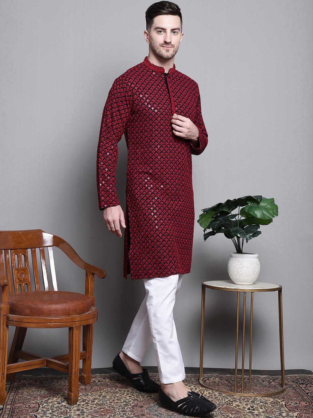 Sequin Embroidered Pure Cotton Kurta With Pyjamas