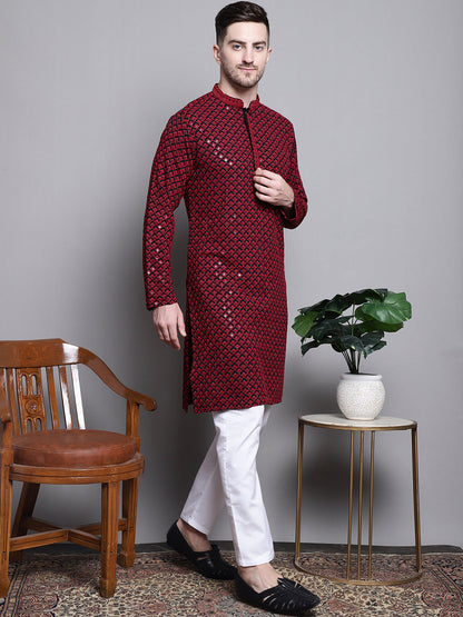 Sequin Embroidered Pure Cotton Kurta With Pyjamas