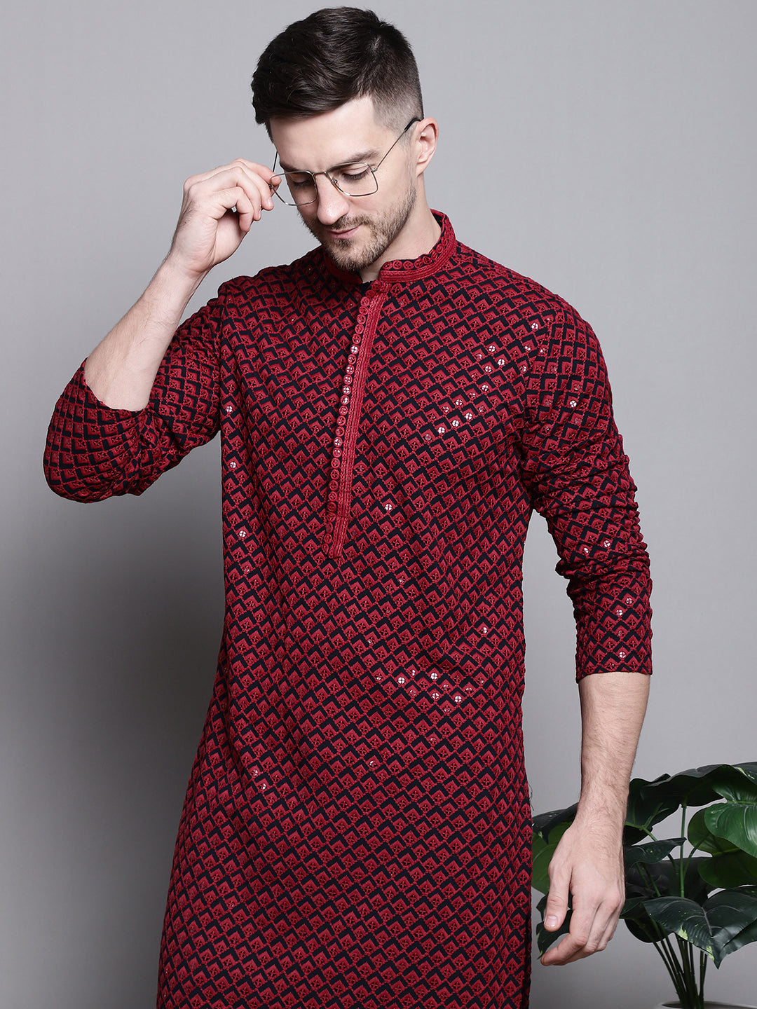 Sequin Embroidered Pure Cotton Kurta With Pyjamas