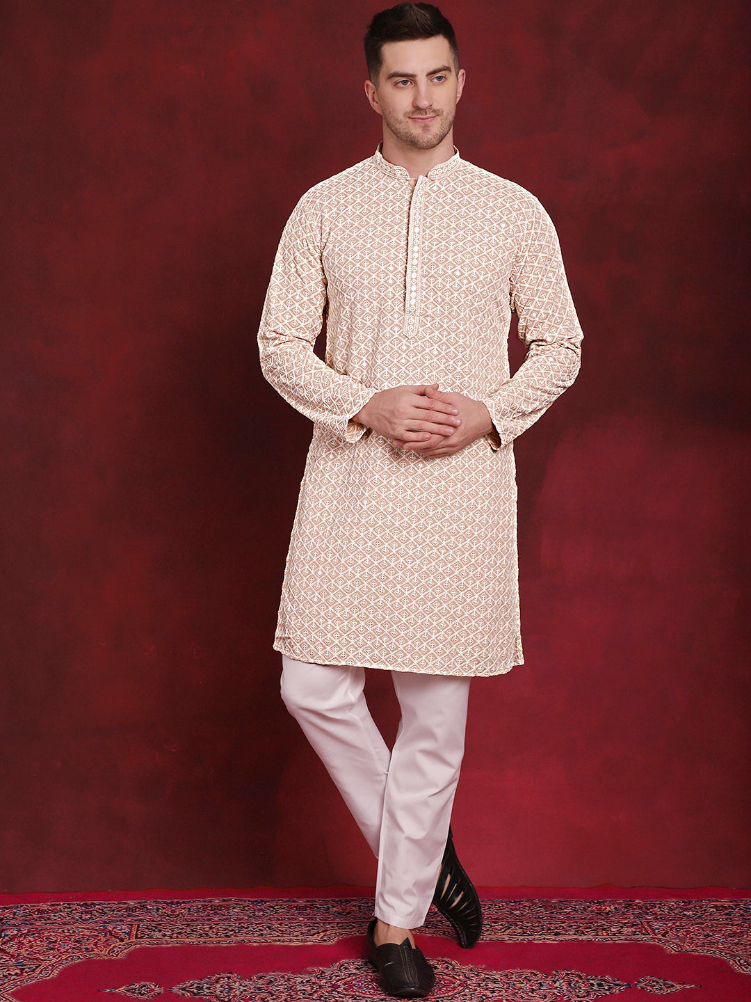 Sequin Embroidered Pure Cotton Kurta With Pyjamas