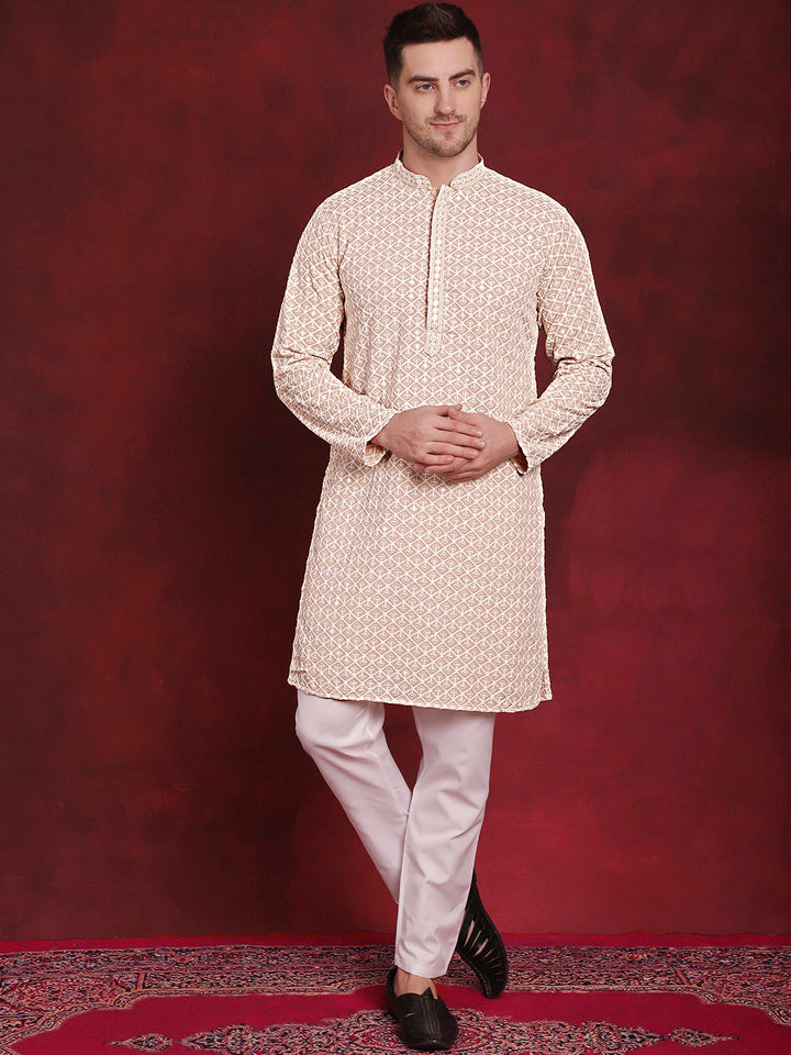 Sequin Embroidered Pure Cotton Kurta With Pyjamas