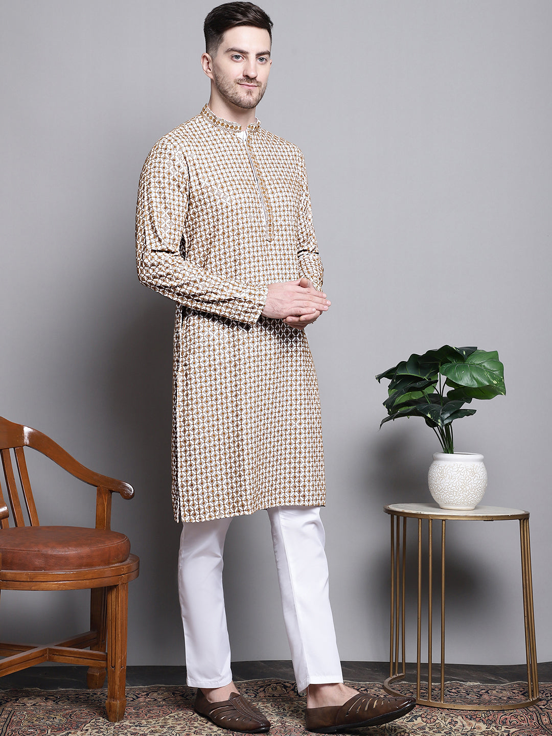 Sequin Embroidered Pure Cotton Kurta With Pyjamas