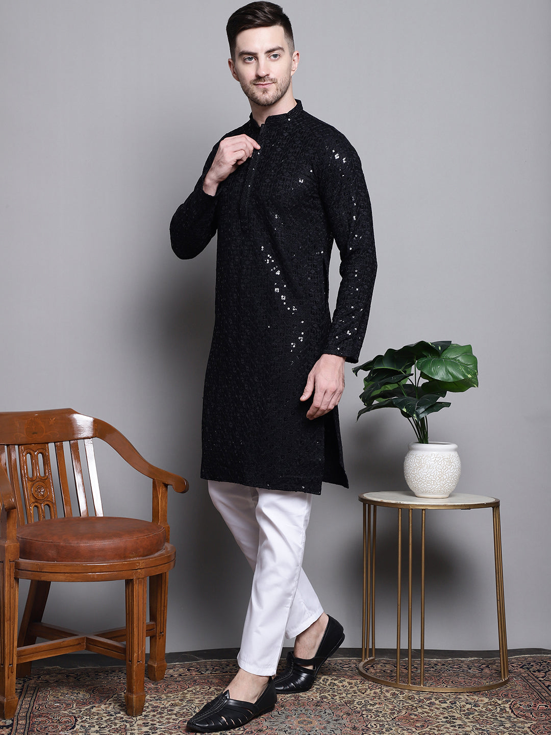 Sequin Embroidered Pure Cotton Kurta With Pyjamas