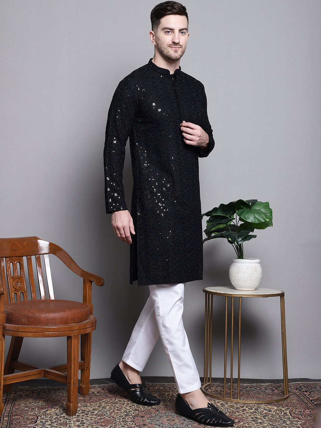 Sequin Embroidered Pure Cotton Kurta With Pyjamas